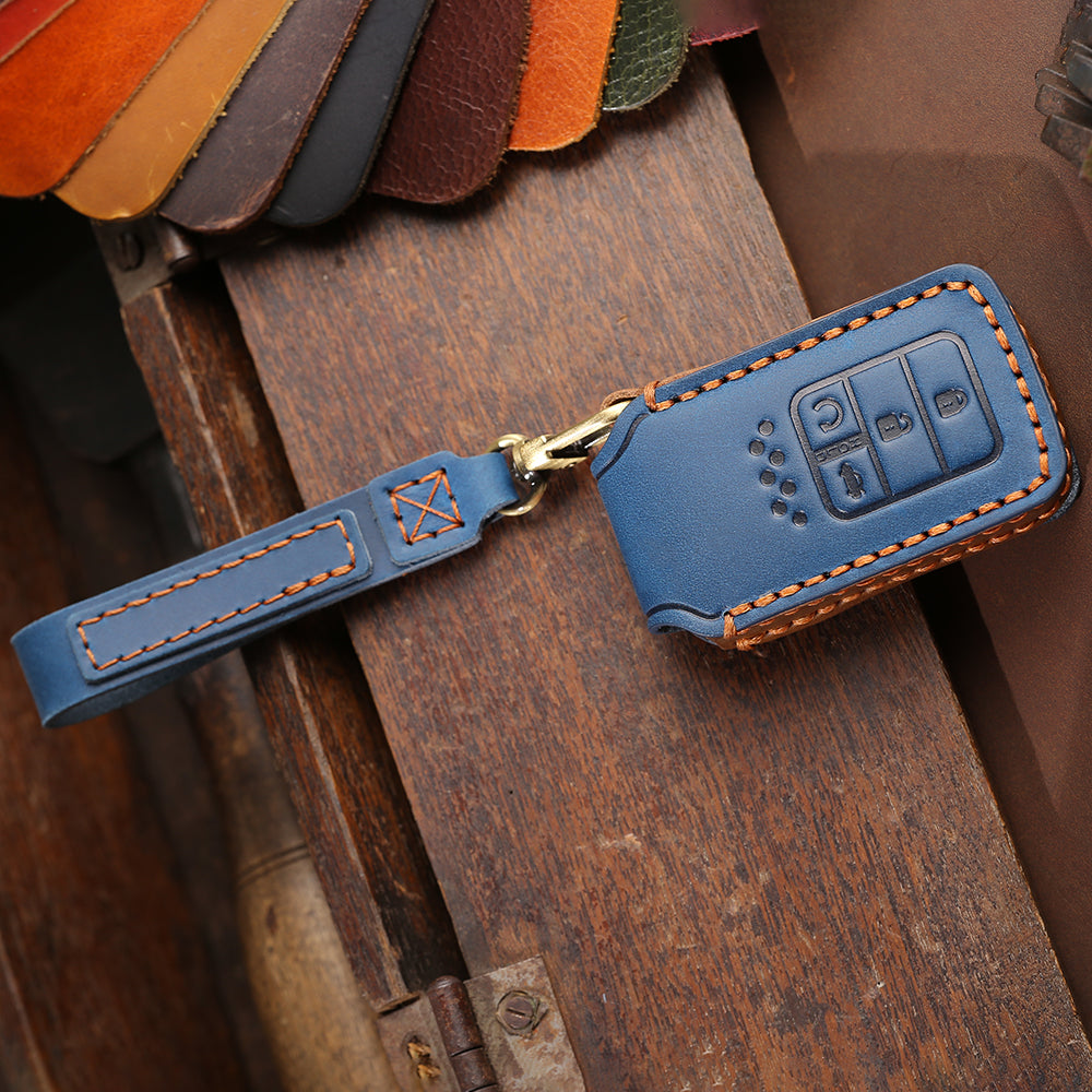 Keyzone leather key cover for City, Civic, WR-V 5 button smart key (KZL24_5b) - Keyzone