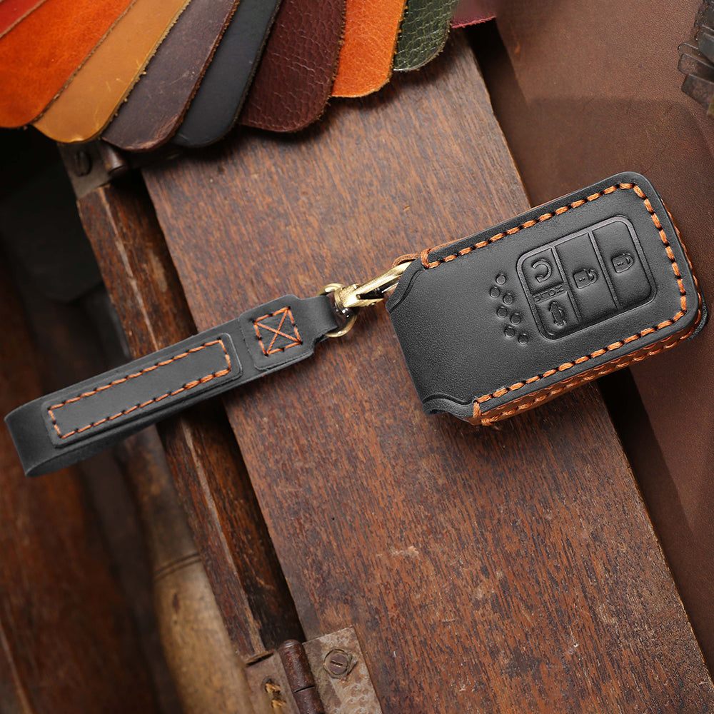 Keyzone leather key cover for City, Civic, WR-V 5 button smart key (KZL24_5b) - Keyzone