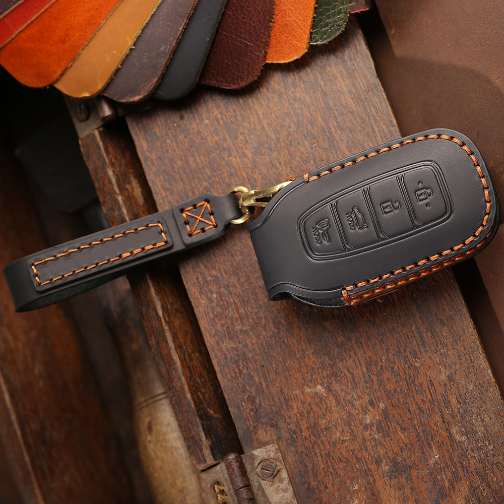 Keyzone leather key cover for Verna 2020 onwards 4 button smart key (KZL60) - Keyzone