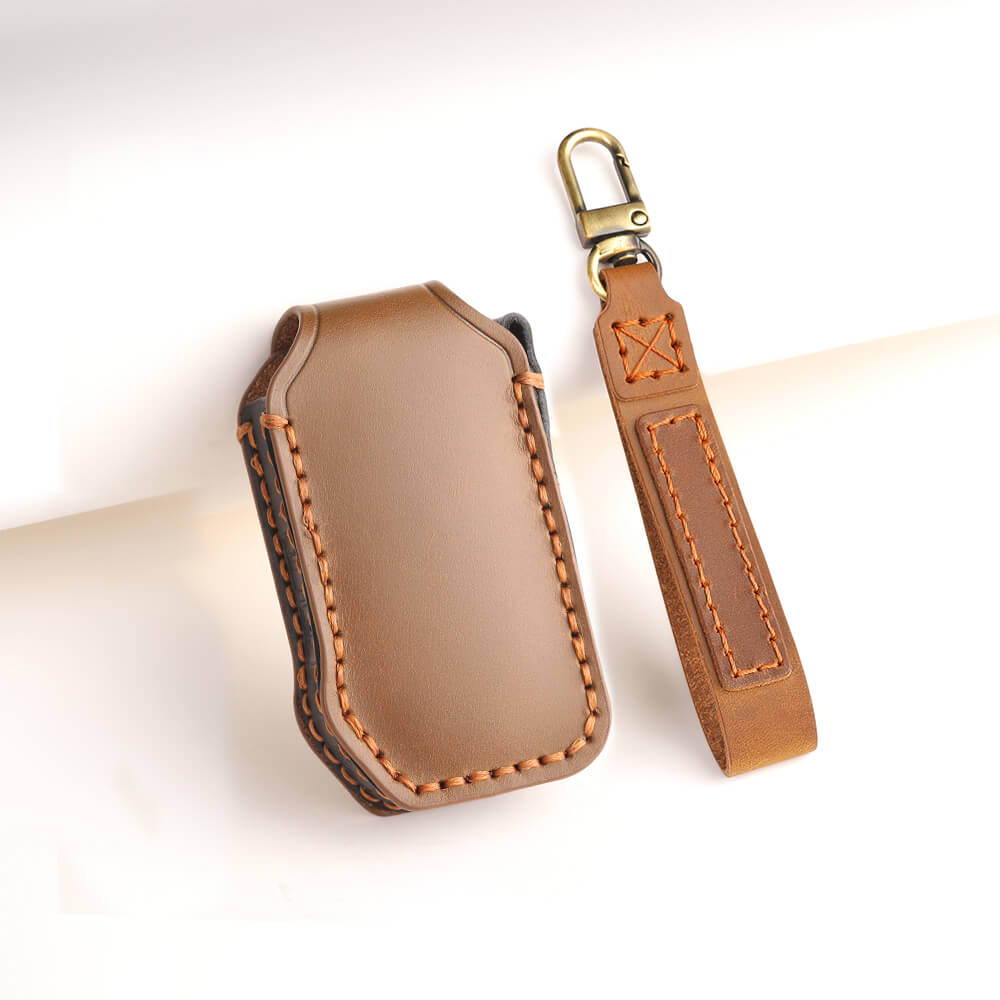 Keyzone leather key cover fit for Kia Seltos, Sonet 2023 facelift 4 button smart key (KZL77)