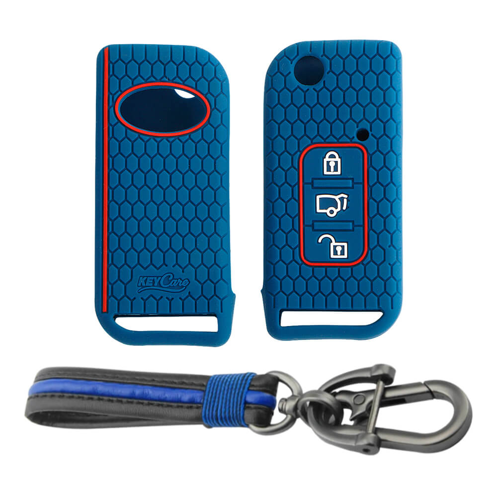 Keycare silicone key cover and keyring fit for : XUV500 flip key (KC-11, Full Leather Keychain) - Keyzone