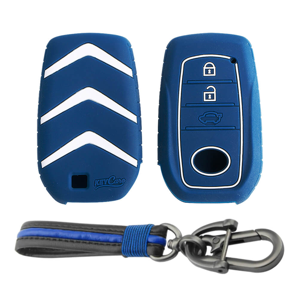 Keycare silicone key cover and keychain fit for : Toyota Innova Crysta, Innova HyCross, Hilux, Fortuner, Fortuner Facelift 2021, Fortuner Legender 2021 smart key (KC-18, Full leather keychain) - Keyzone