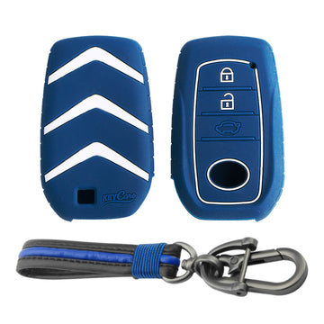 Keycare silicone key cover and keychain fit for : Toyota Innova Crysta, Innova HyCross, Hilux, Fortuner, Fortuner Facelift 2021, Fortuner Legender 2021 smart key (KC-18, Full leather keychain) - Keyzone