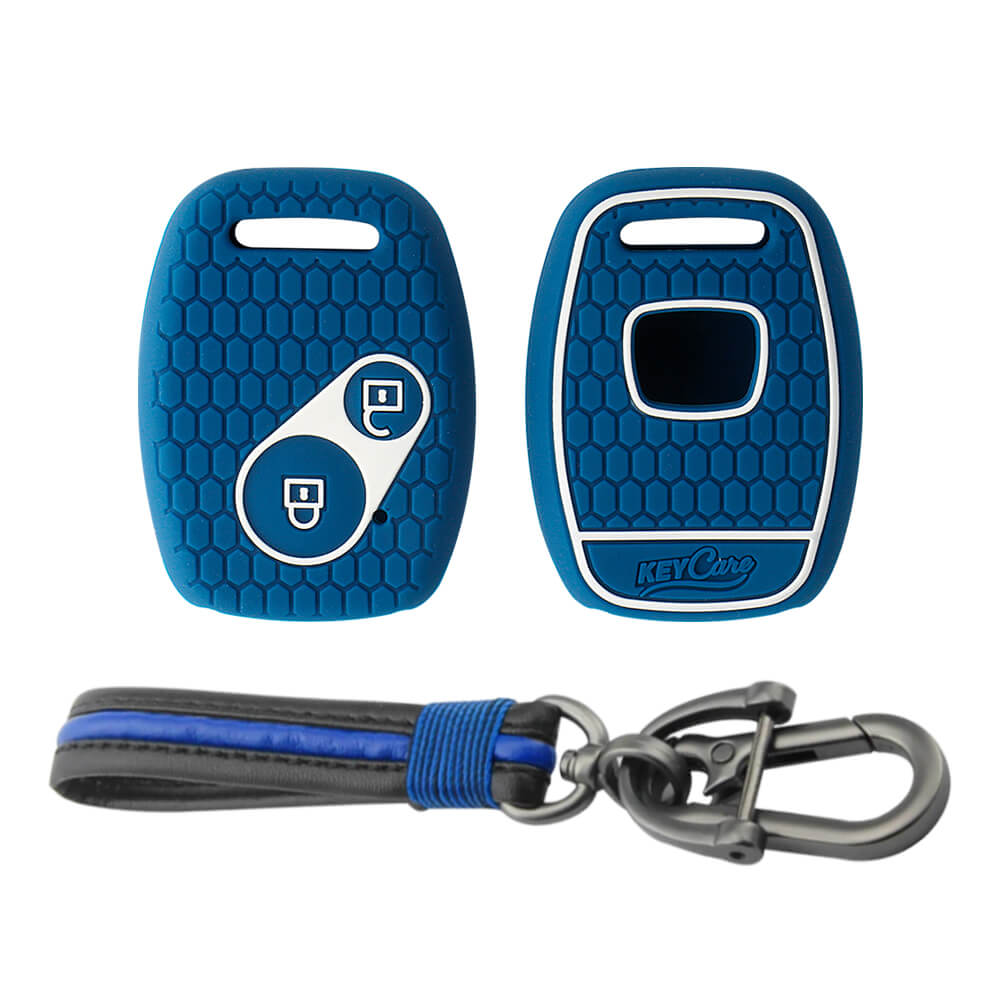 Keycare silicone key cover and keyring fit for : Honda 2 button remote key (KC-21, Full Leather Keychain) - Keyzone