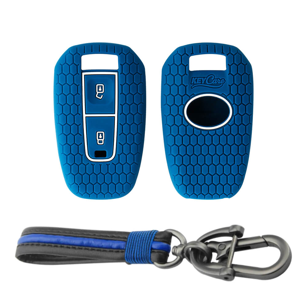 Keycare silicone key cover and keyring fit for: Indica Vista, Indigo Manza 2 button remote key (KC-22, Full Leather Keychain) - Keyzone