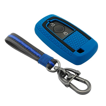 Keycare silicone key cover and keyring fit for : Ford Ecosport, Endeavour, Figo, Freestyle, Figo Aspire 2 button smart (KC-26, Full Leather Keychain) - Keyzone