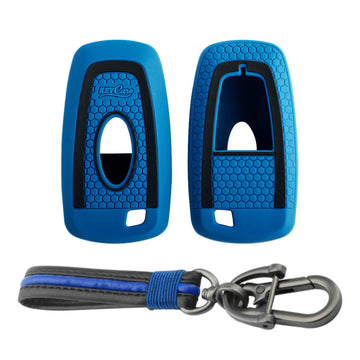 Keycare silicone key cover and keyring fit for : Ford Ecosport, Endeavour, Figo, Freestyle, Figo Aspire 2 button smart (KC-26, Full Leather Keychain) - Keyzone