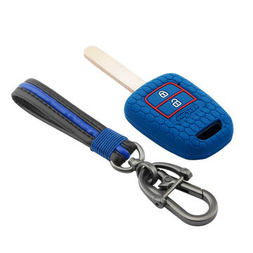 Keycare silicone key cover and keyring fit for : Wr-v, City, Jazz, Amaze 2014+ 2 button remote key (KC-33, Full Leather Keychain) - Keyzone