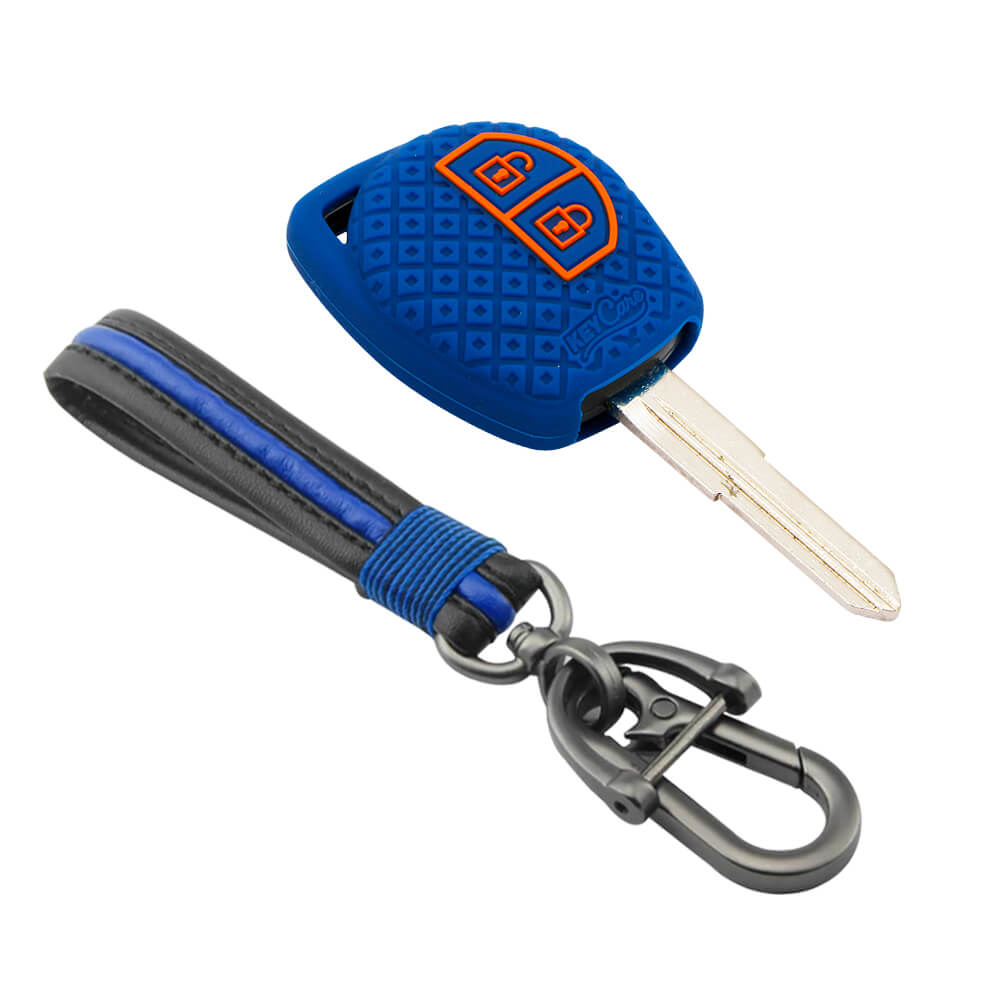 Keycare silicone key cover & keychain for: Fronx, Jimny, Swift, Dzire, XL6, Ignis, Grand Vitara, Brezza, WagonR, Vitara Brezza, Celerio, Ertiga, Ciaz, Scross, Baleno, Alto, SPresso, Alto K10, SX4, Ritz 2b remote key (KC-63, Full Leather Keychain) - Keyzone