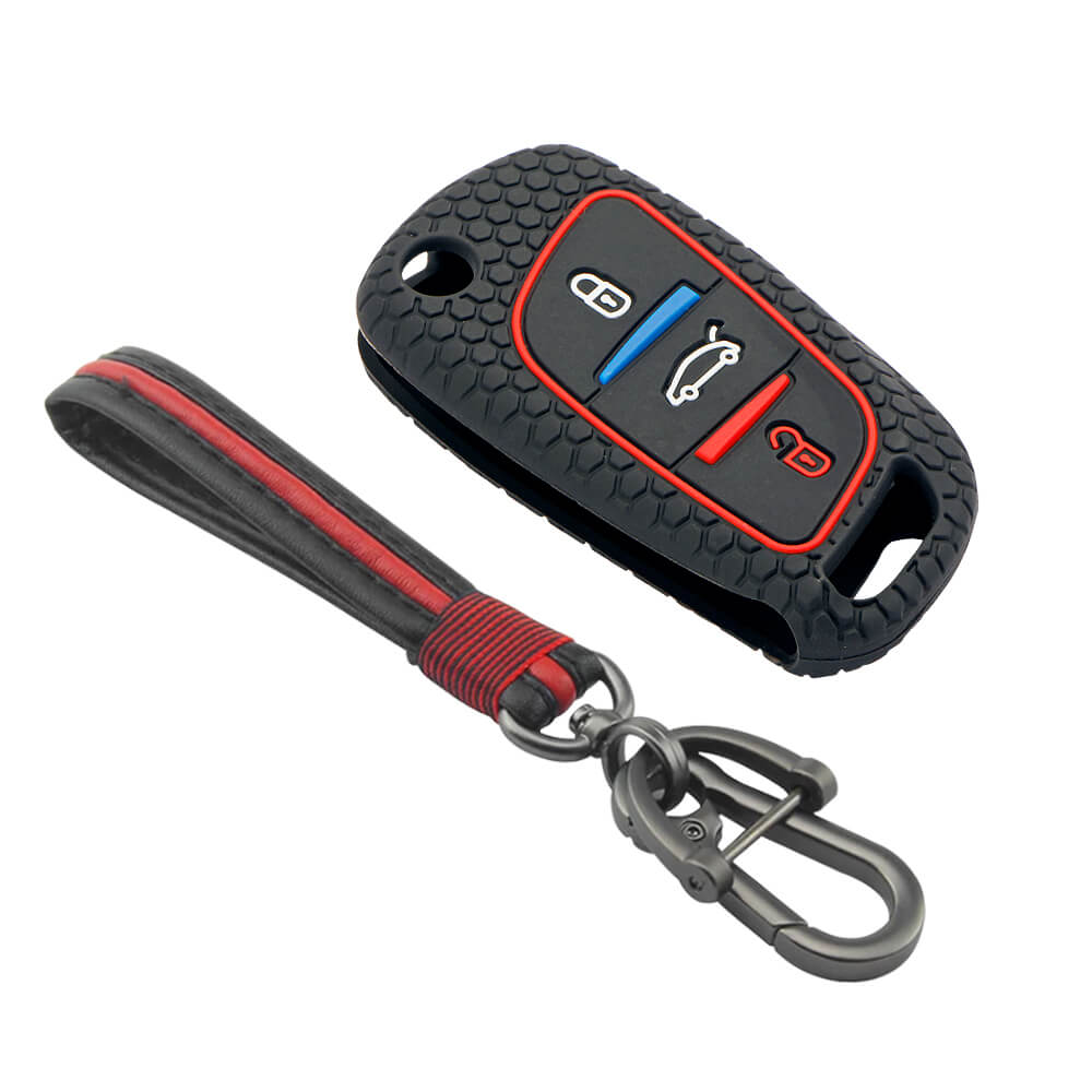 Keycare silicone key cover and keyring fit for : Kd B11 Universal remote flip key (KC-01, Full Leather Keychain) - Keyzone