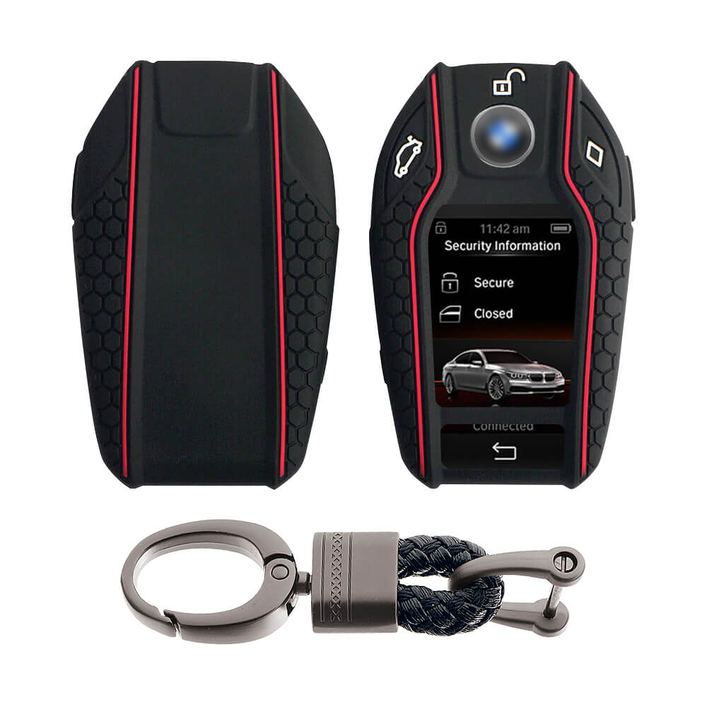 Keycare silicone key cover and keyring fit for : BMW LCD Display smart key (KC-68, Alloy Keychain) - Keyzone