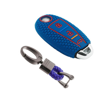Keycare silicone key cover and keychain fit for : Ciaz, Baleno, S-cross, Vitara Brezza, Ignis, Swift, Ertiga 3b smart key (KC-04, Alloy black keychain)