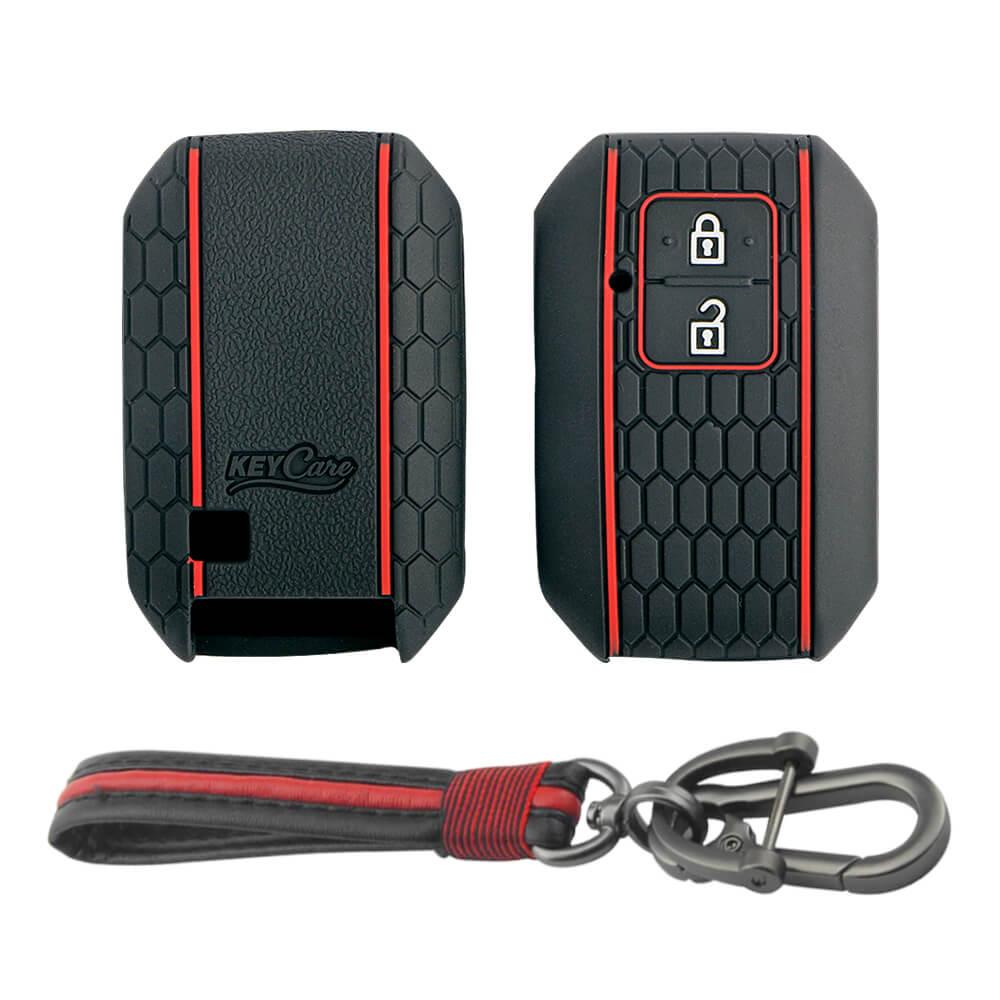 Keycare silicone key cover and keychain fit for : Baleno, Jimny, Grand Vitara, Xl6, Ignis, Swift, Ertiga, Fronx, New Brezza 2022, Dzire 2b smart key (KC-05, Full leather key keychain) - Keyzone