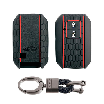 Keycare silicone key cover and keychain fit for : Baleno, Jimny, Xl6, Ignis, Swift, Ertiga, New Brezza 2022, Fronx, Dzire 2b smart key (KC-05, Alloy keychain) - Keyzone