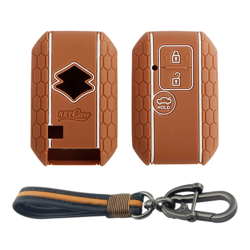 Keycare silicone key cover and keyring fit for : Dzire, Ertiga 3b smart key (KC-06, Full Leather Keychain) - Keyzone