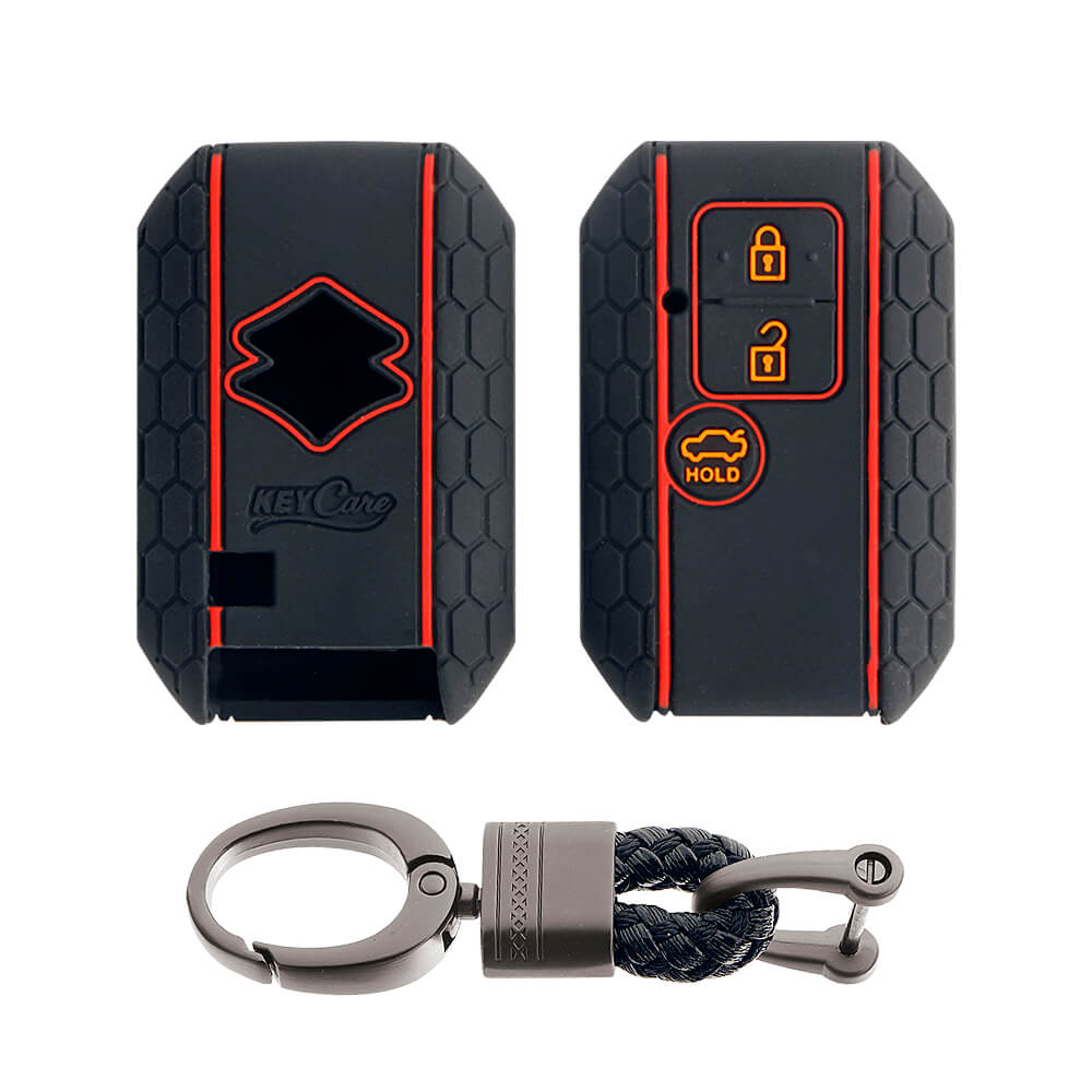 Keycare silicone key cover and keyring fit for : Dzire, Ertiga 3b smart key (KC-06, Alloy Keychain) - Keyzone