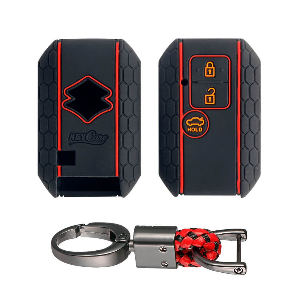 Keycare silicone key cover and keyring fit for : Dzire, Ertiga 3b smart key (KC-06, Alloy Keychain)