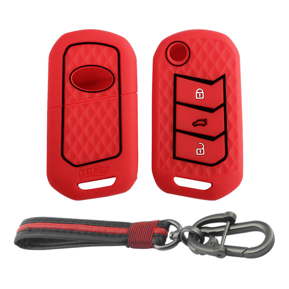 Keycare silicone key cover and keychain fit for : Marazzo, TUV300 Plus, Scorpio, Thar 2020, XUV700, XUV300, Bolero 2020, XUV400, Scorpio-N flip key (KC-09, Full leather keychain) - Keyzone