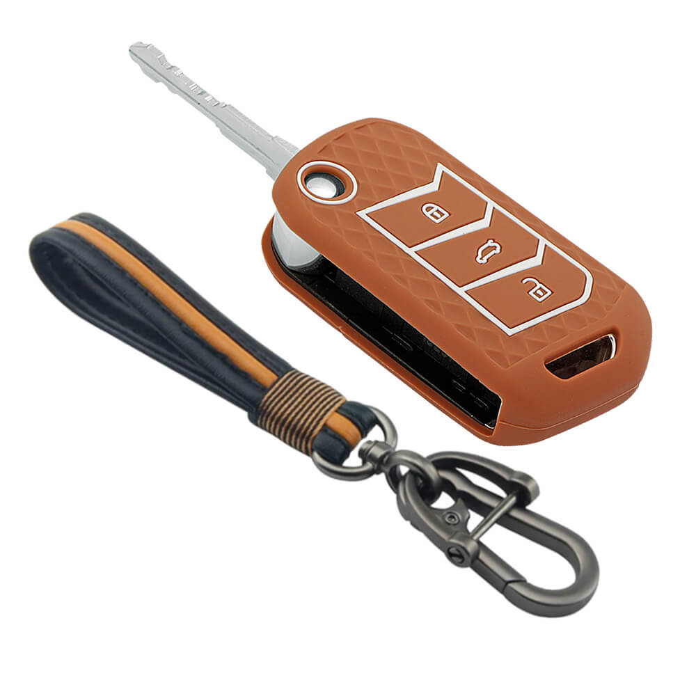 Keycare silicone key cover and keychain fit for : Marazzo, TUV300 Plus, Scorpio, Thar 2020, XUV700, XUV300, Bolero 2020, XUV400, Scorpio-N flip key (KC-09, Full leather keychain) - Keyzone