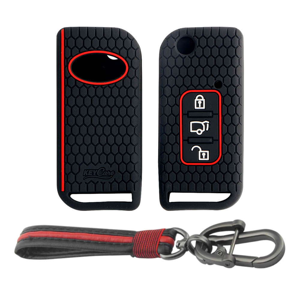 Keycare silicone key cover and keyring fit for : XUV500 flip key (KC-11, Full Leather Keychain)