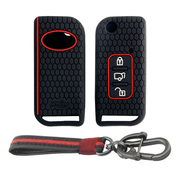Keycare silicone key cover and keyring fit for : XUV500 flip key (KC-11, Full Leather Keychain) - Keyzone