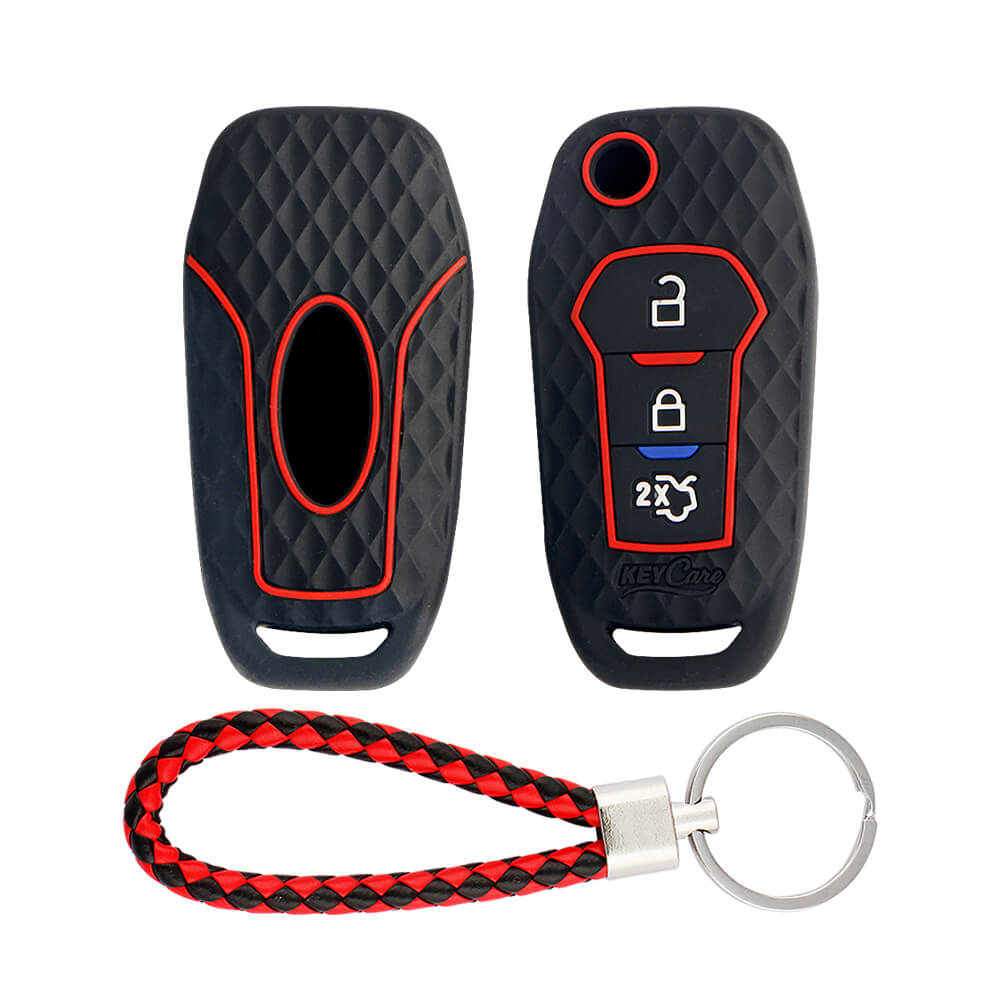 Keycare silicone key cover and keyring fit for : Ford Figo Aspire, Endeavour flip key (KC-12, KCMini Keyring) - Keyzone
