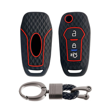 Keycare silicone key cover and keyring fit for : Ford Figo Aspire, Endeavour flip key (KC-12, Alloy Keychain) - Keyzone