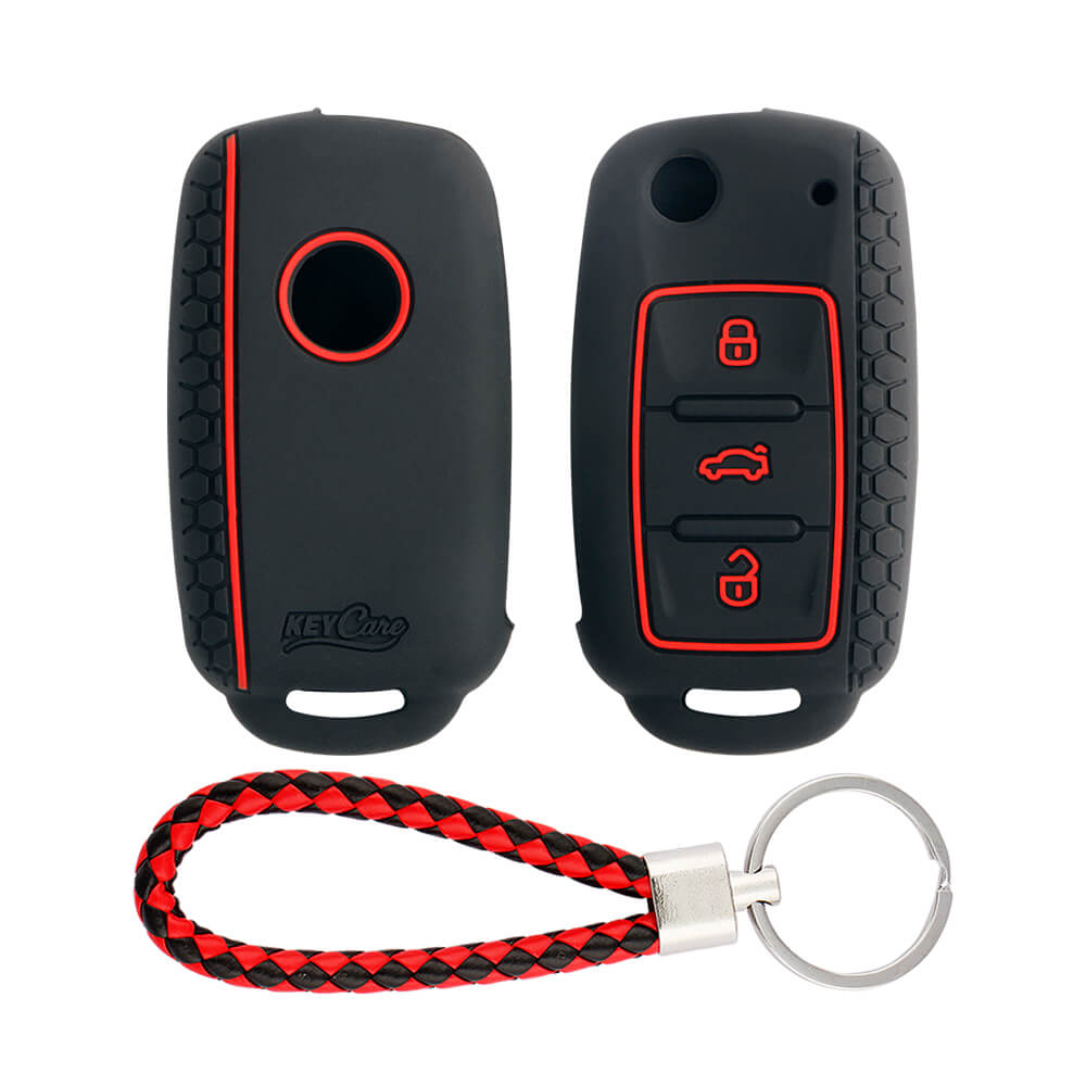 Keycare silicone key cover and keyring fit for : Octavia (Old), Fabia, Laura, Rapid, Superb, Yeti 3 button flip key (KC-13, KCMini Keyring)