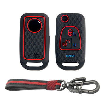 Keycare silicone key cover and keychain fit for : Bolero flip key (KC-14, Full Leather Keychain) - Keyzone