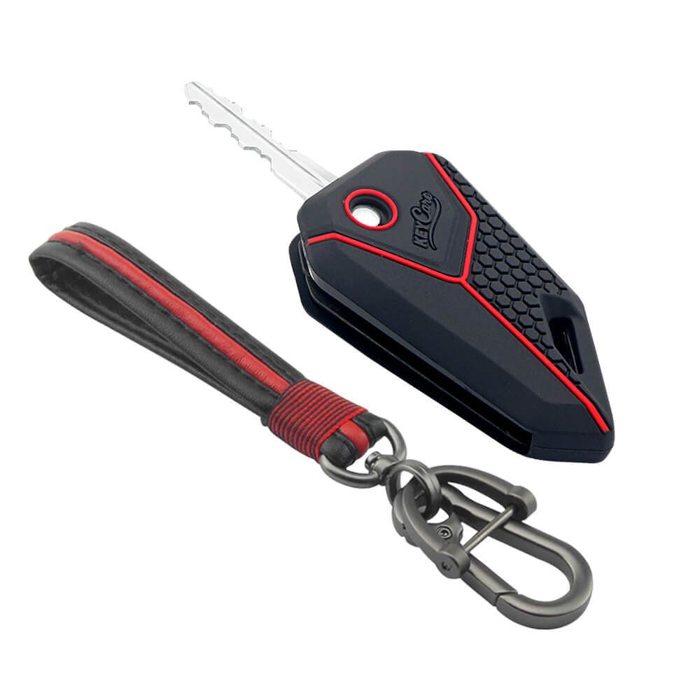 Keycare silicone key cover and keyring fit for : Universal Bike flip key (KC-15, Full Leather Keychain) - Keyzone