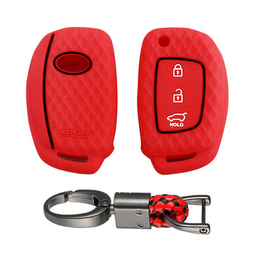 Keycare silicone key cover and Keychain fit for : I20, Verna, Xcent (2012-14) flip key (KC-16, Alloy Keychain) - Keyzone