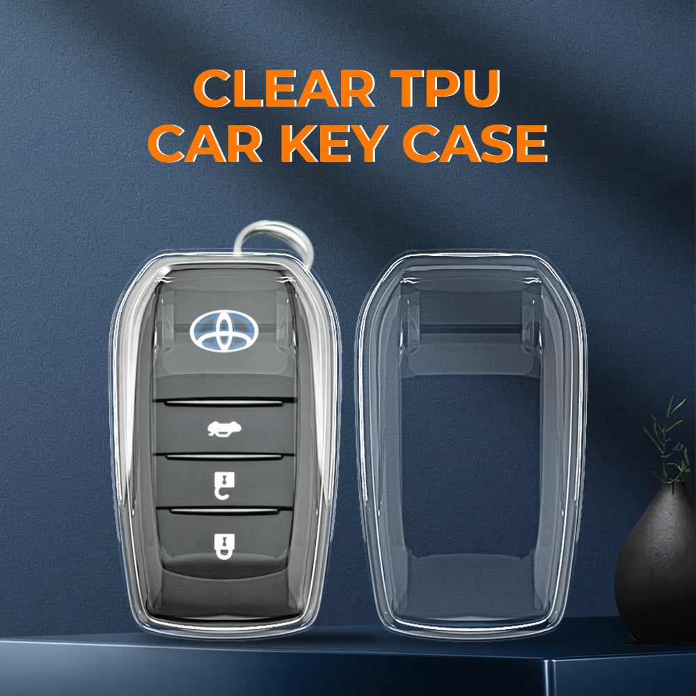 Keyzone clear TPU key cover and diamond keychain compatible for: Invicto, Innova Crysta, Innova HyCross, Fortuner, Hilux, Fortuner Legender 2/3 button smart key (CLTP18+KH08) - Keyzone