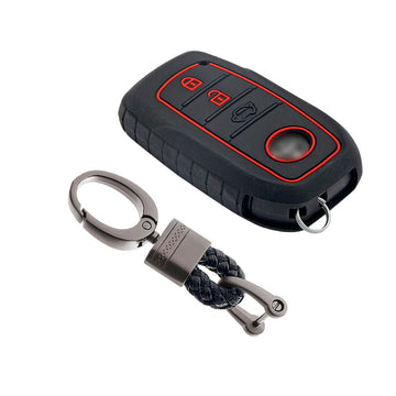 Keycare silicone key cover and keychain fit for : Toyota Innova Crysta, Innova HyCross, Hilux, Fortuner, Fortuner Facelift 2021, Fortuner Legender 2021 smart key (KC-18, Alloy keychain black)