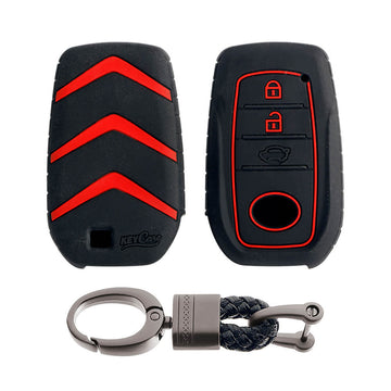 Keycare silicone key cover and keychain fit for : Toyota Innova Crysta, Innova HyCross, Hilux, Fortuner, Fortuner Facelift 2021, Fortuner Legender 2021 smart key (KC-18, Alloy keychain black)