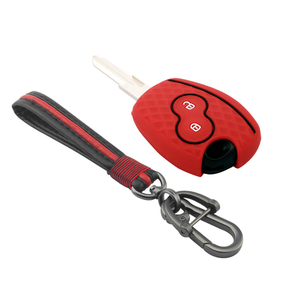 Keycare silicone key cover and keyring fit for : Logan, Duster, Verito, Lodgy 2 button remote key (KC-20, Full Leather Keychain) - Keyzone