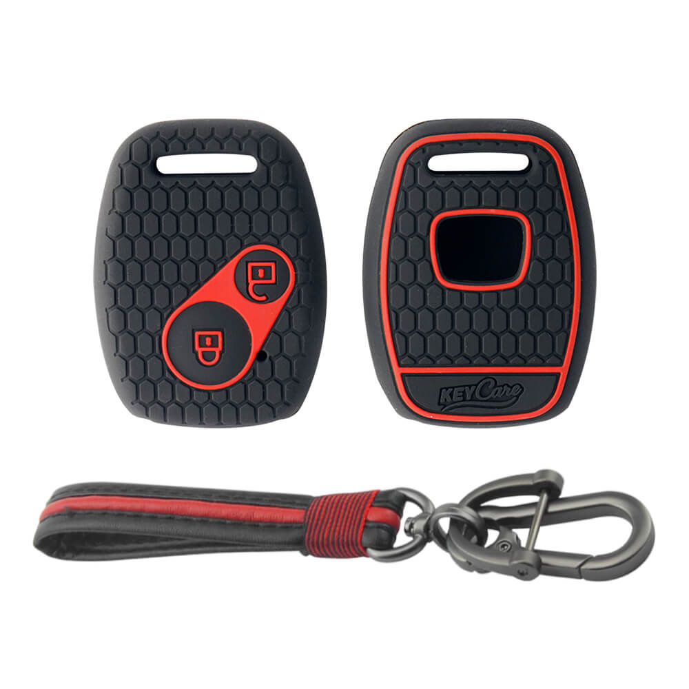 Keycare silicone key cover and keyring fit for : Honda 2 button remote key (KC-21, Full Leather Keychain) - Keyzone