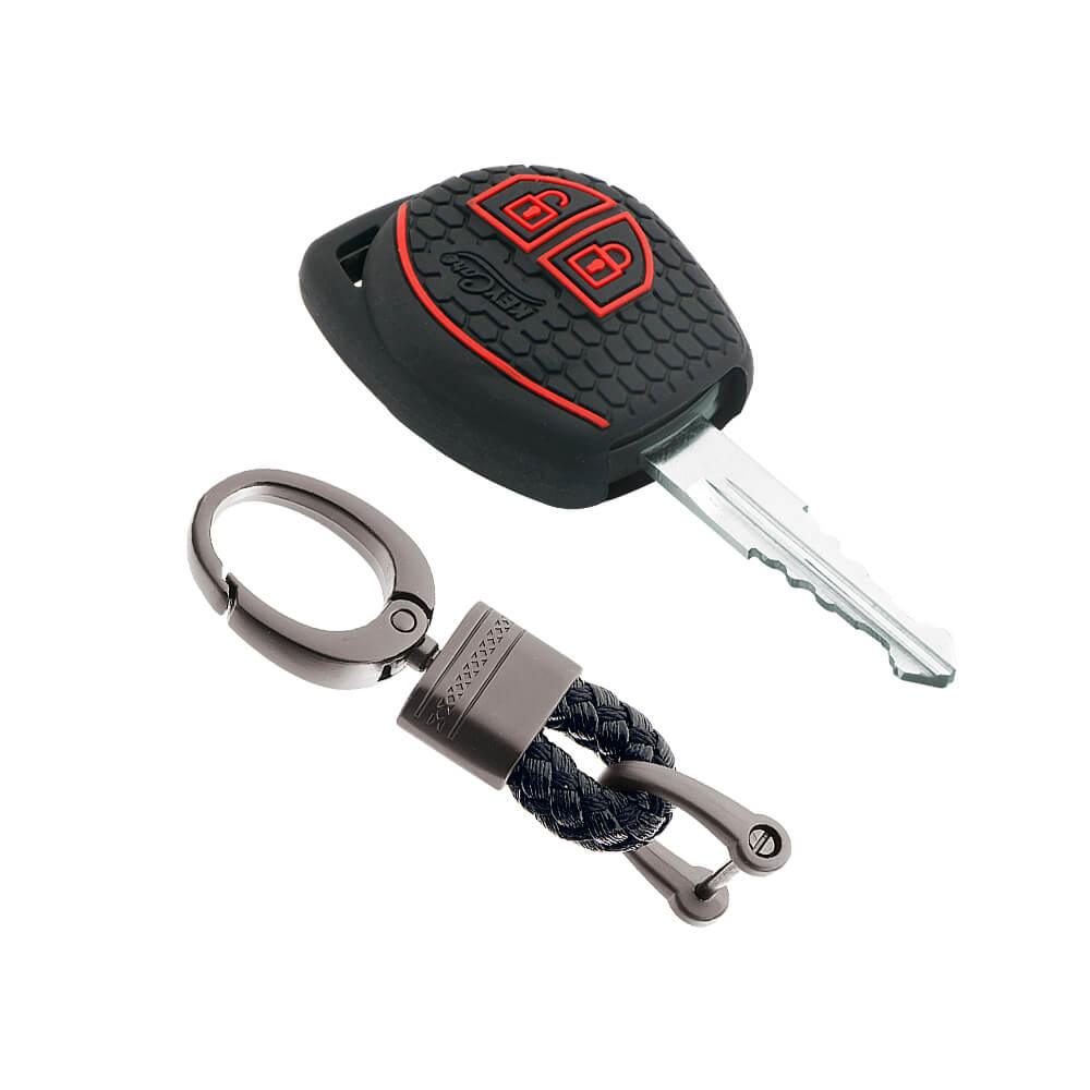 Keycare silicone key cover & keychain for: Fronx, Jimny, Swift, Dzire, XL6, Ignis, Grand Vitara, Brezza, WagonR, Vitara Brezza, Celerio, Ertiga, Ciaz, Scross, Baleno, Alto, SPresso, Alto K10, SX4, Ritz 2b remote key (KC-23, Alloy black keychain) - Keyzone
