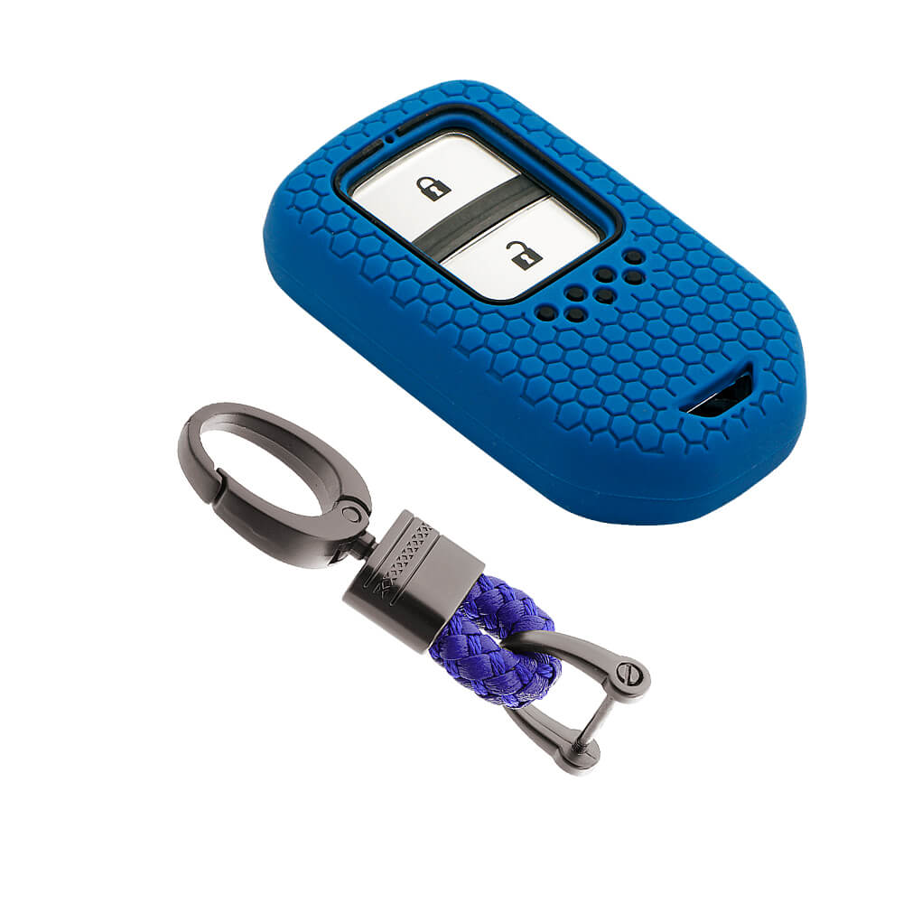 Keycare silicone key cover and keychain fit for : Honda City, Elevate, Civic, Jazz, Brio, Amaze, CR-V, WR-V, BR-V, Mobilio, Accord 2b/3b/4b/5b Smart Key (KC-24, Alloy keychain black) - Keyzone
