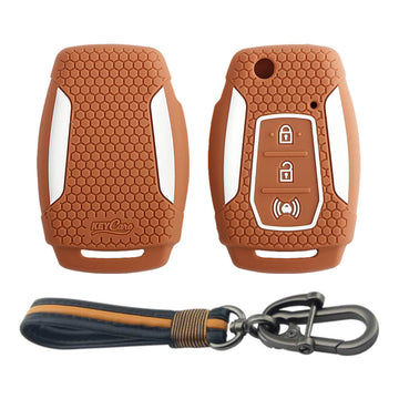 Keycare silicone key cover and keychain fit for : XUV300, Alturas G4 flip key (KC-25, Full leather keychain)