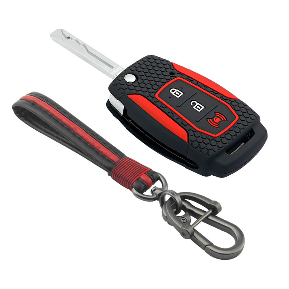 Keycare silicone key cover and keychain fit for : XUV300, Alturas G4 flip key (KC-25, Full leather keychain) - Keyzone