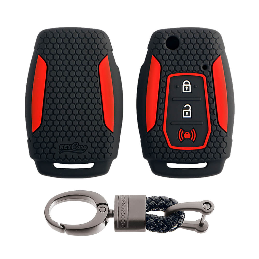 Keycare silicone key cover and keychain fit for : Xuv300, Alturas G4 flip key (KC-25, Alloy keychain black)