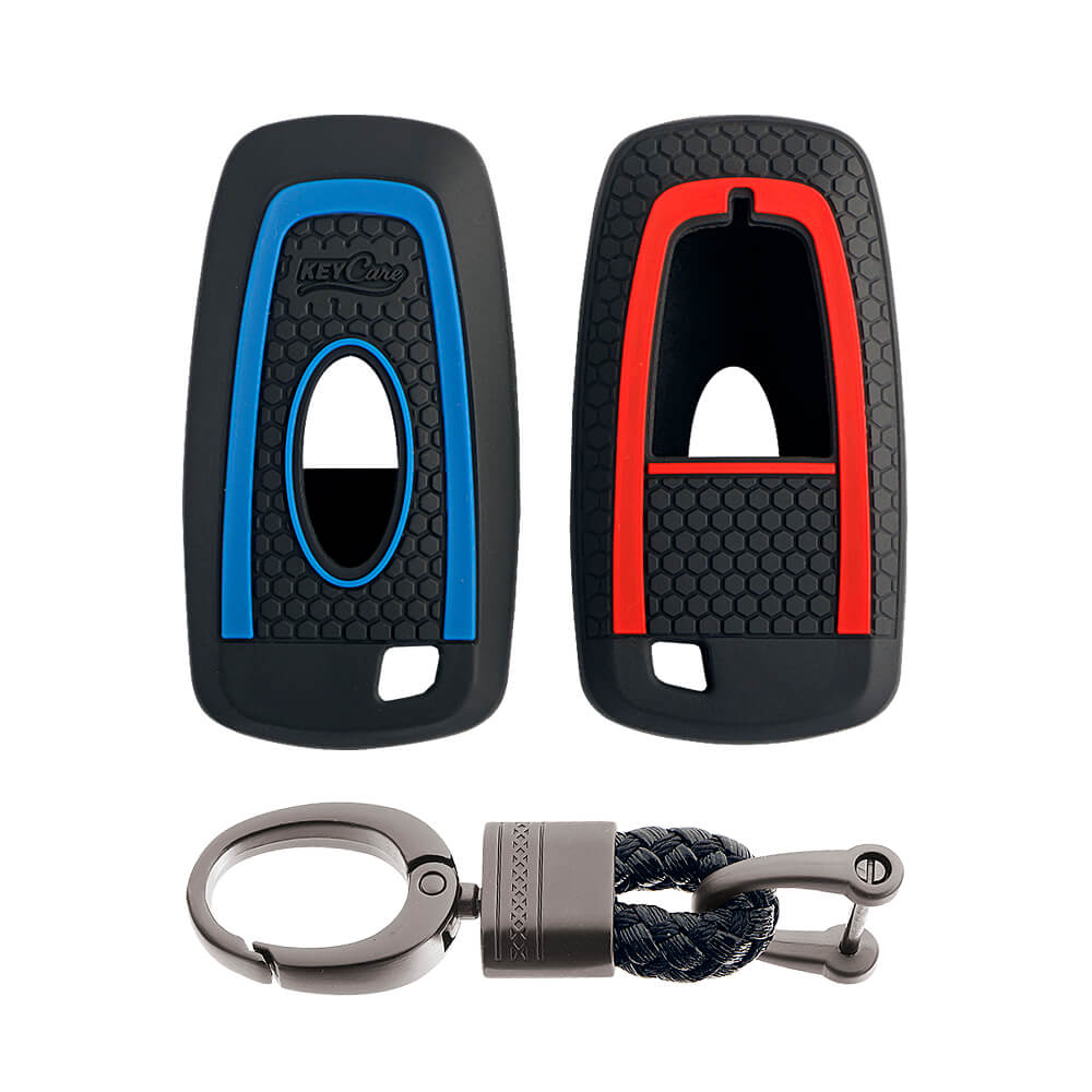 Keycare silicone key cover and keyring fit for : Ford Ecosport, Endeavour, Figo, Freestyle, Figo Aspire 2 button smart (KC-26, Alloy Keychain)