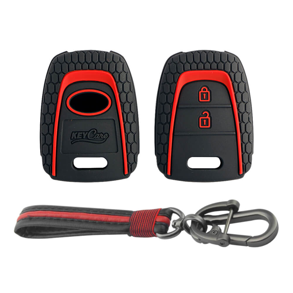Keycare silicone key cover and keyring fit for : Santro, Eon, I10 Grand remote key (KC-27, Full Leather Keychain) - Keyzone