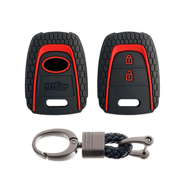 Keycare silicone key cover and keyring fit for : Santro, Eon, I10 Grand remote key (KC-27, Alloy Keychain)