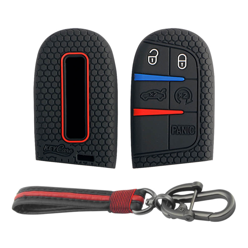 Keycare silicone key cover and keyring fit for : Compass, Trailhawk smart key (KC-28, Full Leather Keychain) - Keyzone