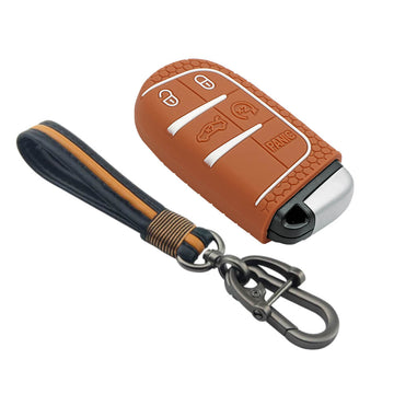 Keycare silicone key cover and keyring fit for : Compass, Trailhawk smart key (KC-28, Full Leather Keychain)