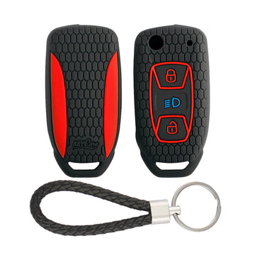 Keycare silicone key cover and keyring fit for : Tata Curvv, Nexon, Harrier, Safari, Altroz, Punch, Tigor, Tiago, Zest, Bolt, Hexa flip key (KC-29, KCMini Keyring)