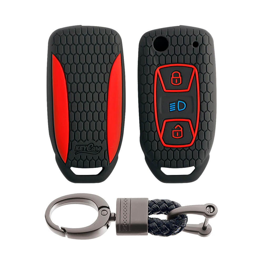 Keycare silicone key cover and keychain fit for : Tata Zest, Bolt, Tigor, Tiago, Zica, Safari Storme, Nexon, Harrier flip key (KC-29, Alloy keychain black)