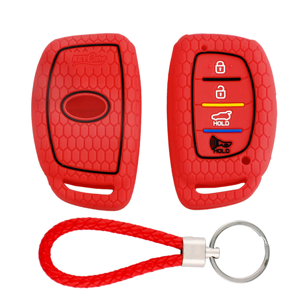 Keycare silicone key cover and keyring fit for : Venue, Elantra, Tucson, I20 N Line 2021, Creta 2020, i20 2020 Hyundai 4 button smart key (KC-30, KCMini Keyring) - Keyzone