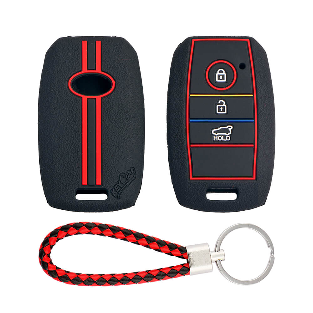Keycare silicone key cover and keyring fit for : Kia Seltos 3 button smart key (KC-31, KCMini keyring)